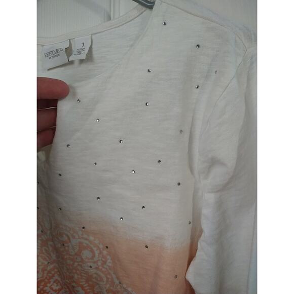 Weekends By Chicos Woman 1/M Ombre Striped Casual 3/4 Sleeve Top - Picture 3 of 8